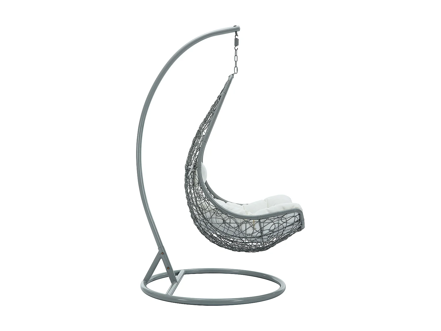 Fauteuil suspendu en résine tressée - Gris clair avec coussins blancs - OROSI de MYLIA
