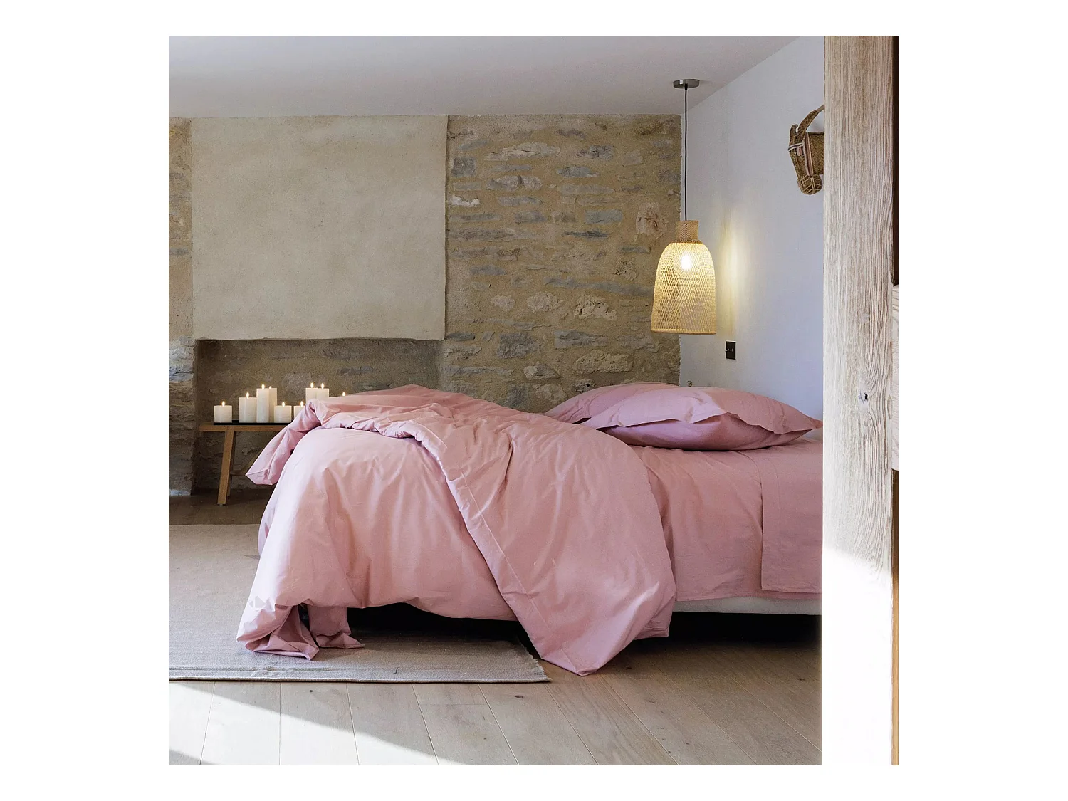 Parure de lit 240x220 cm set 65x65 cm percale MANOIR Rose