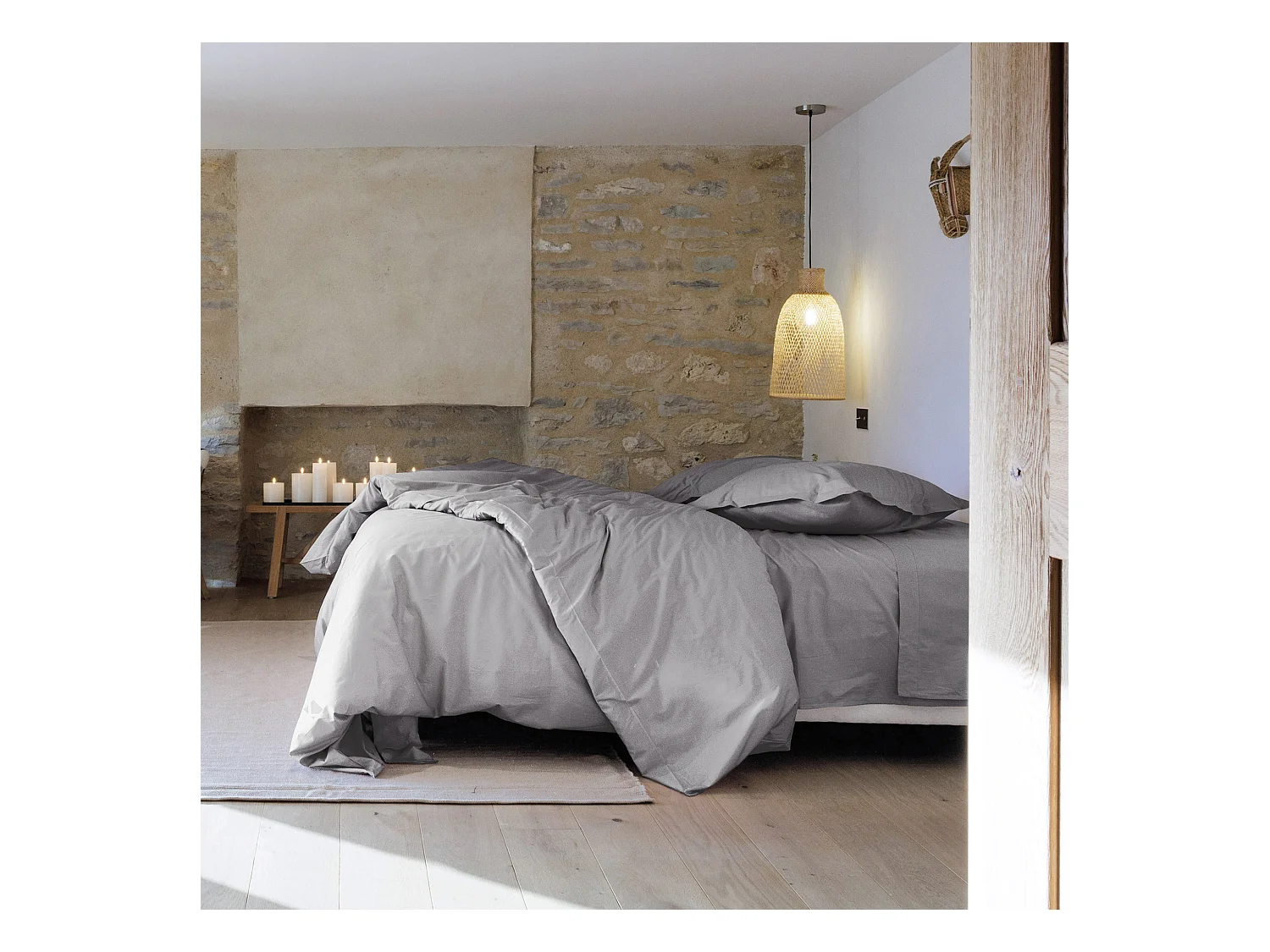 Parure de lit 200x200 cm set 50x70 cm percale MANOIR gris Acier