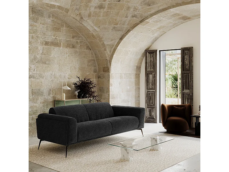 Canapé 3 places velours à motifs Anthracite foncé 220cm SWANN