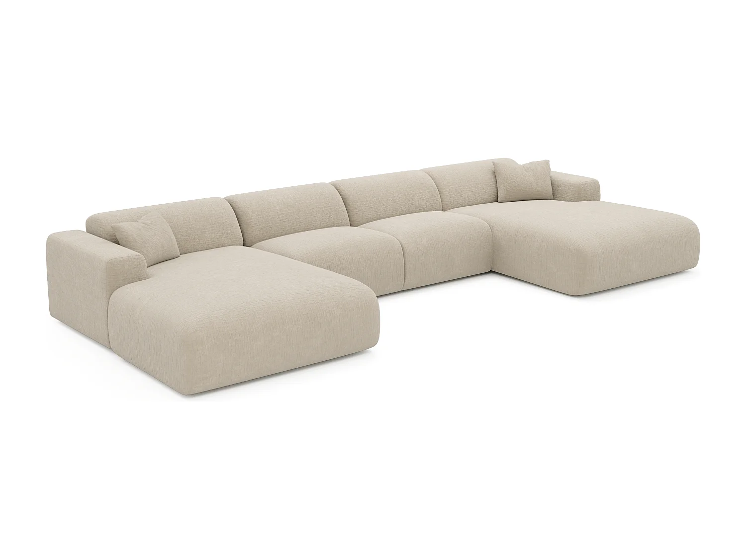 Canapé panoramique 7 places symétrique tissu velours à motifs beige  MYRA