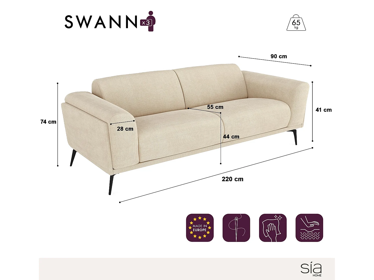 Canapé 3 places velours à motifs vert émeraude 220cm SWANN