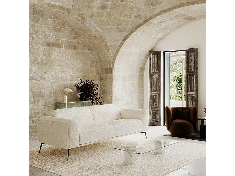 Canapé 3 places bouclette crème 220cm SWANN