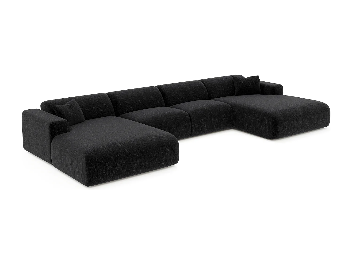 Canapé panoramique 7 places symétrique velours à motifs anthracite  MYRA