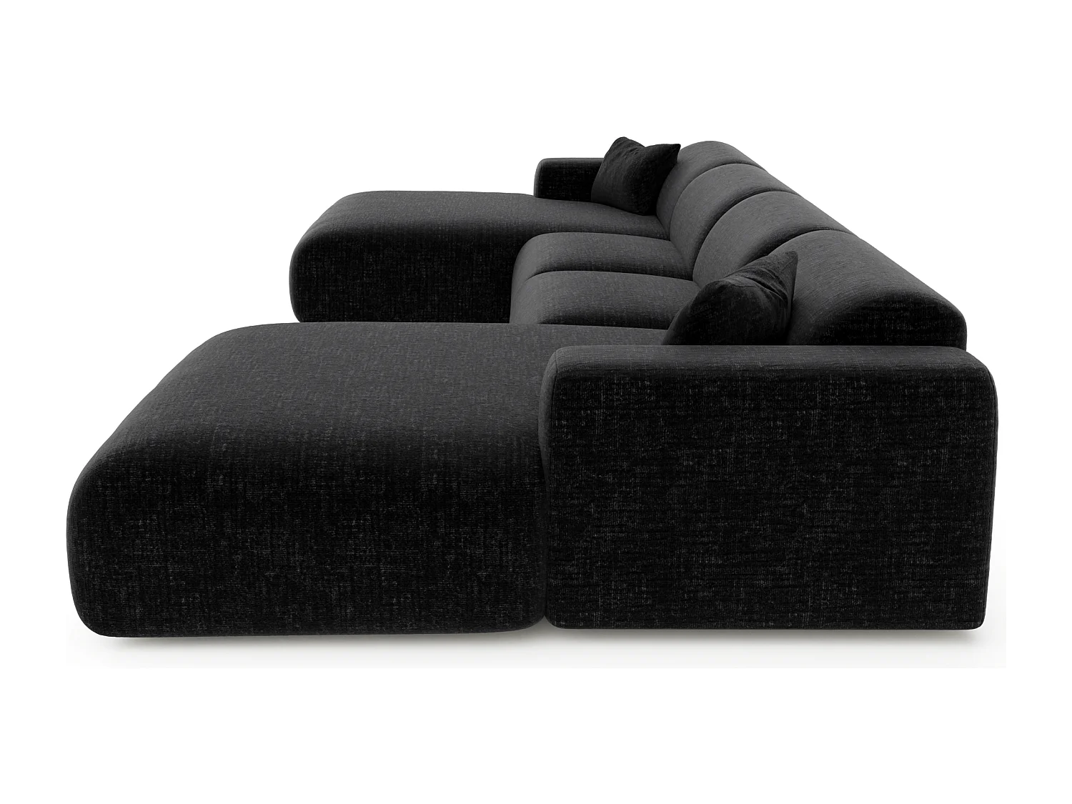 Canapé panoramique 7 places symétrique velours à motifs anthracite  MYRA