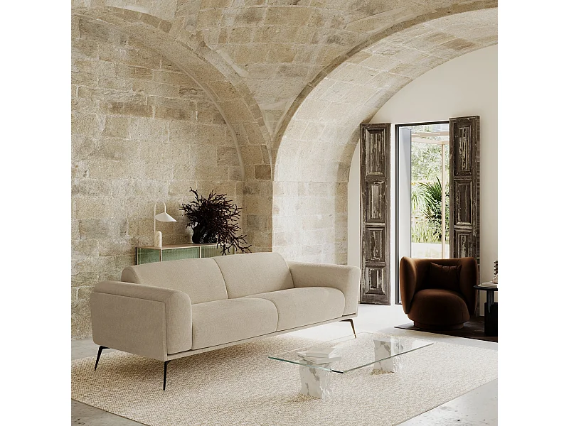 Canapé 3 places tissu tramé beige 220cm SWANN