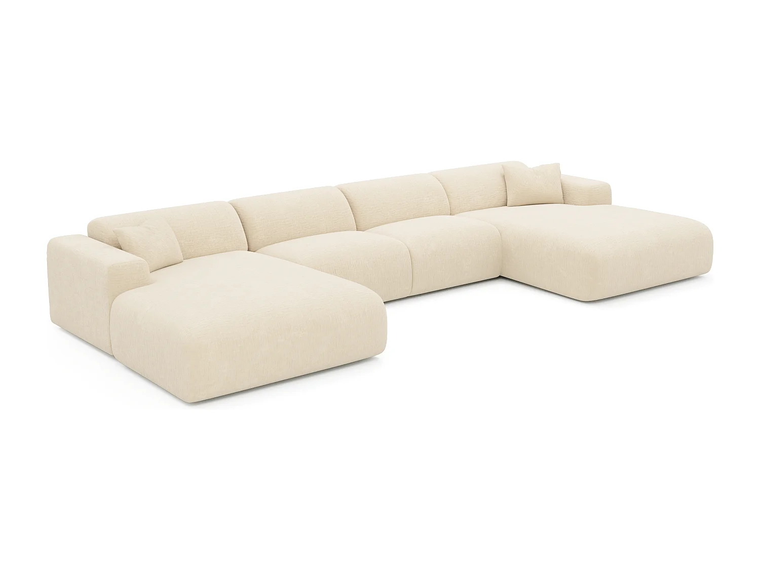 Canapé panoramique 7 places symétrique tissu velours à motifs crème  MYRA