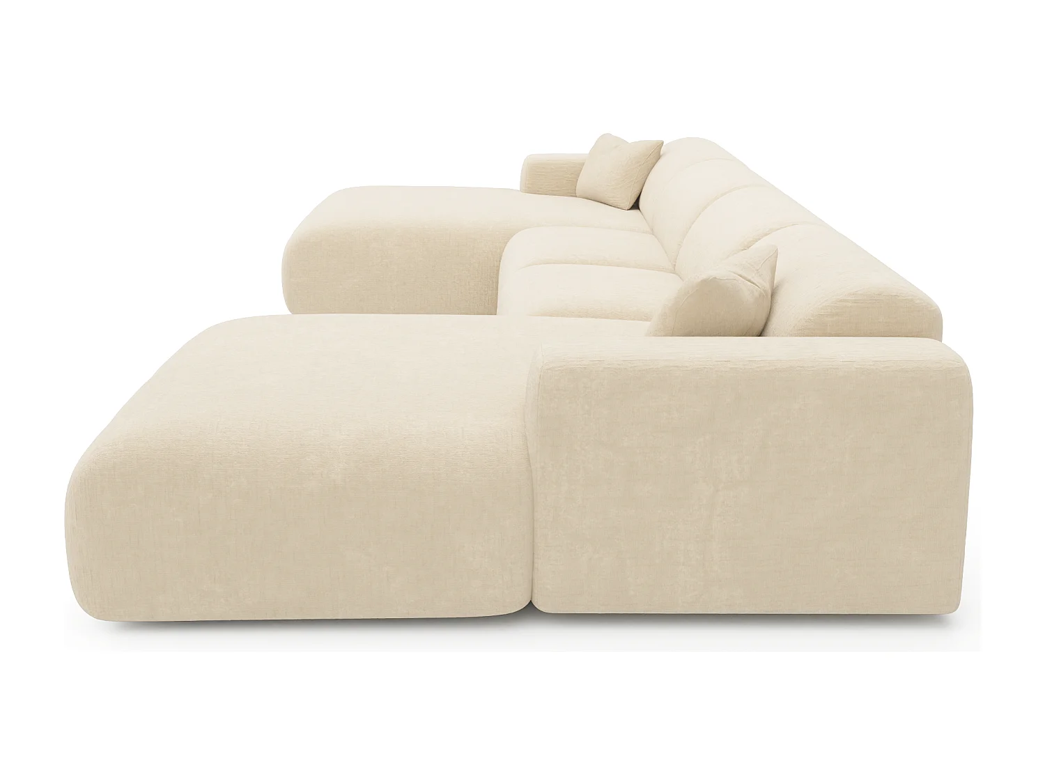 Canapé panoramique 7 places symétrique tissu velours à motifs crème  MYRA