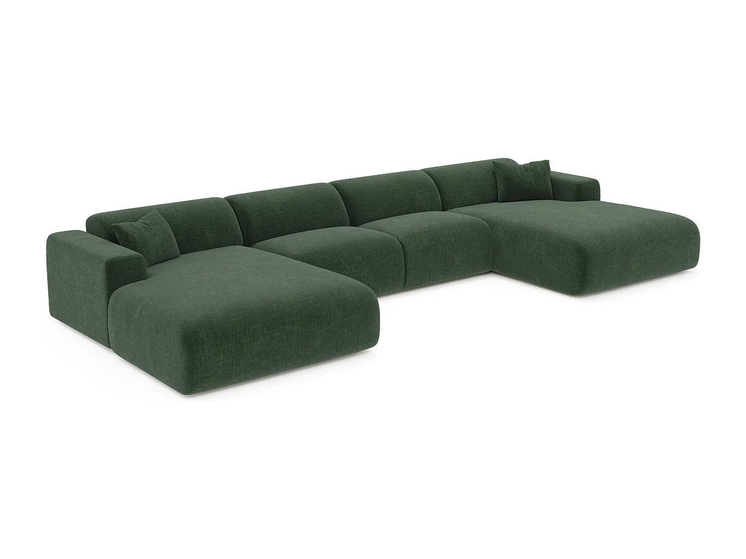 Canapé panoramique 7 places symétrique tissu velours à motifs olive  MYRA