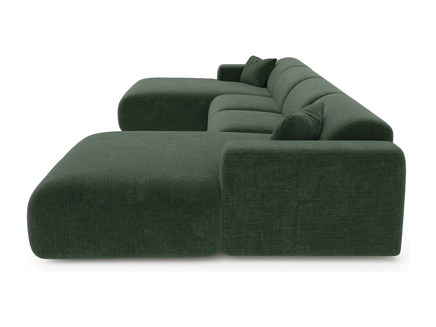 Canapé panoramique 7 places symétrique tissu velours à motifs olive  MYRA