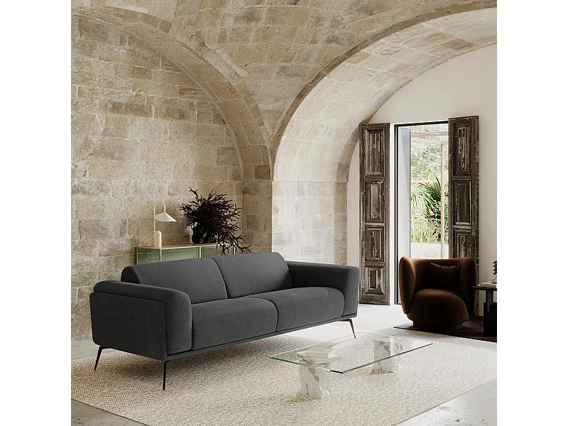 Canapé 3 places tissu tramé gris anthracite 220cm SWANN