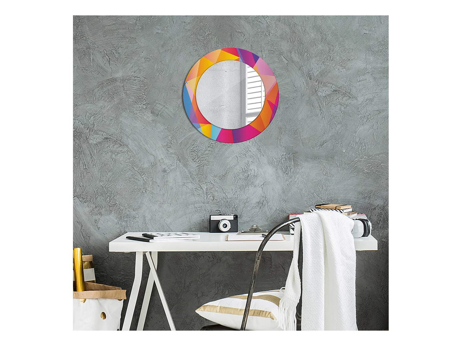Miroir rond décoratif - Composition géométrique - 50 cm