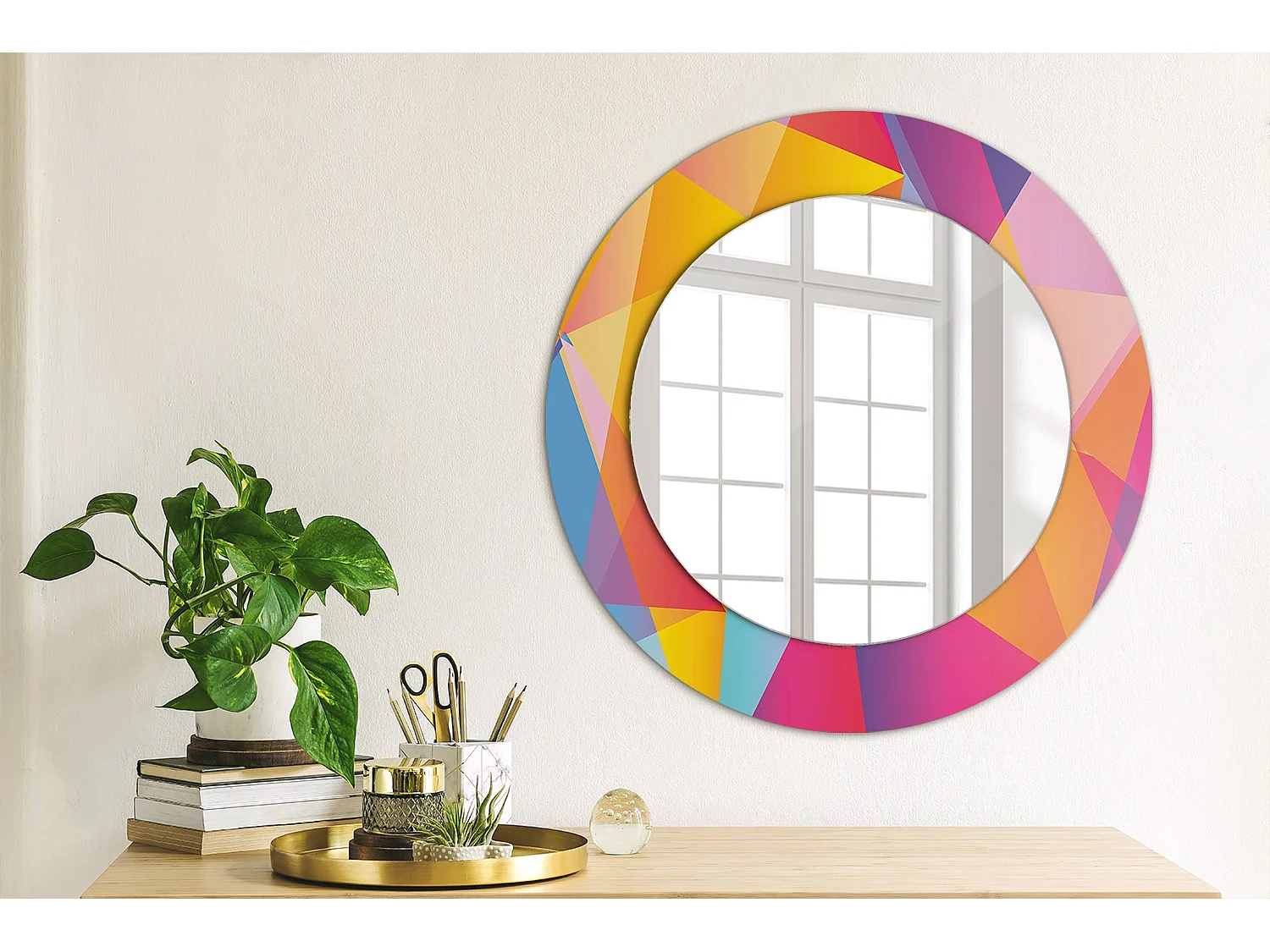 Ronde decoratieve spiegel - Geometrische compositie - 50 cm