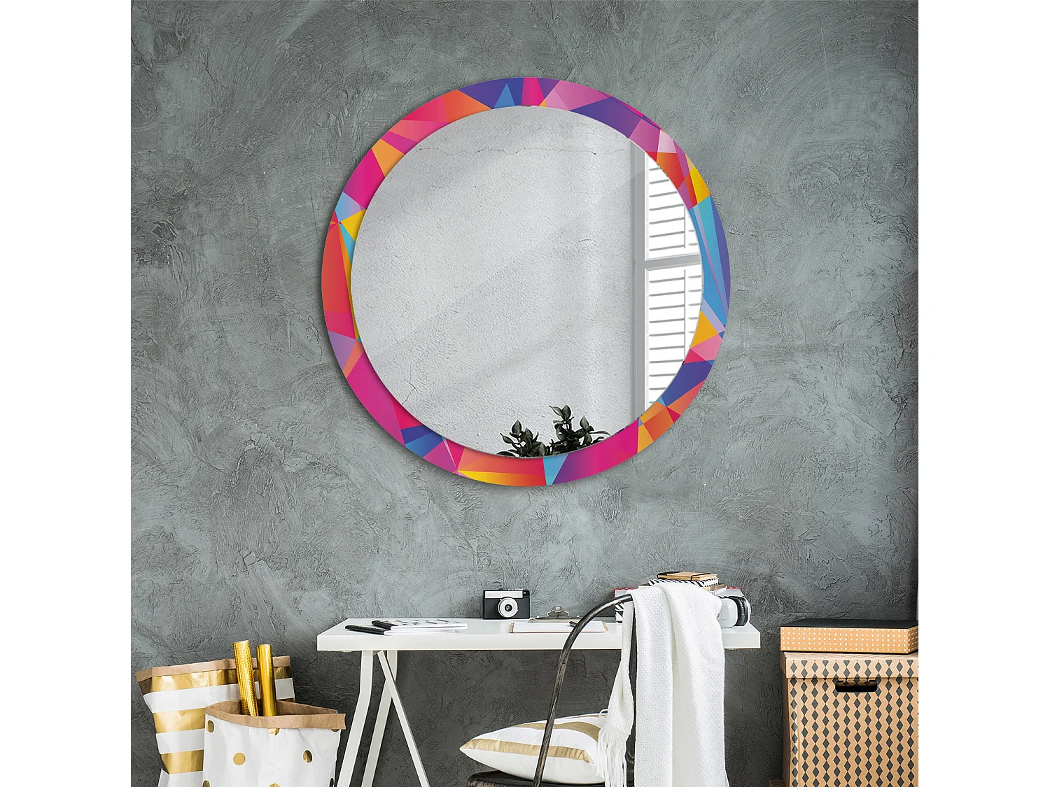 Miroir rond décoratif - Composition géométrique - 90 cm