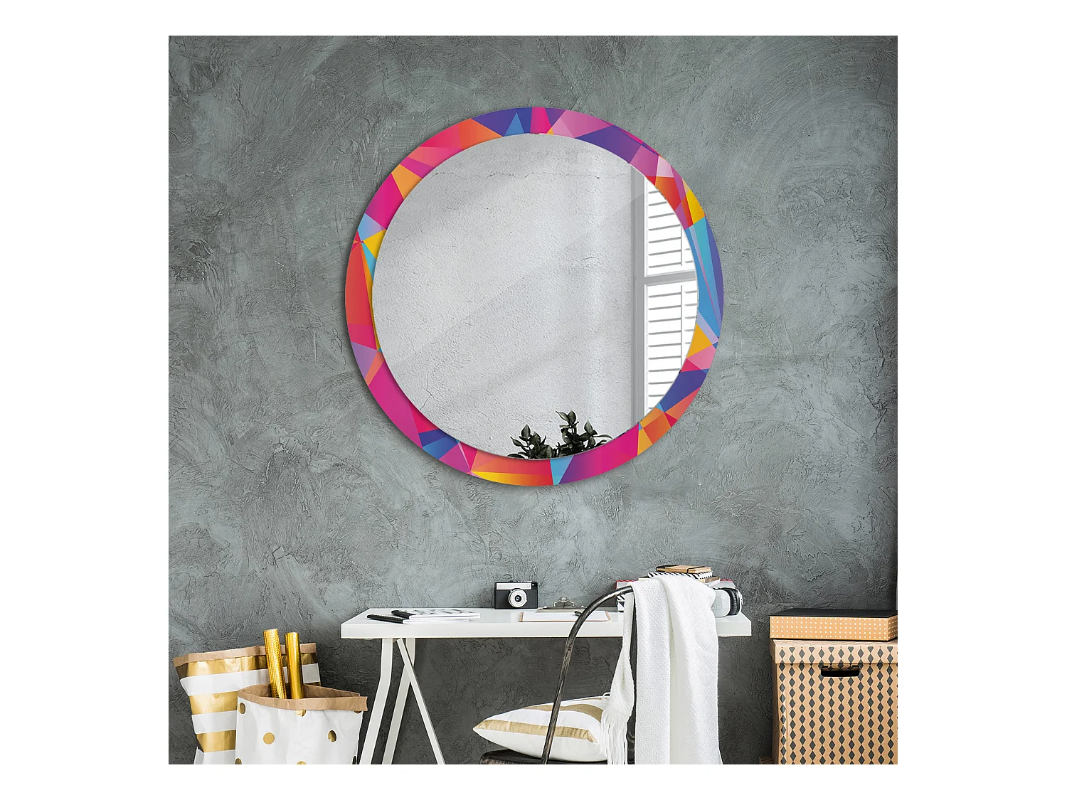 Miroir rond décoratif - Composition géométrique - 90 cm