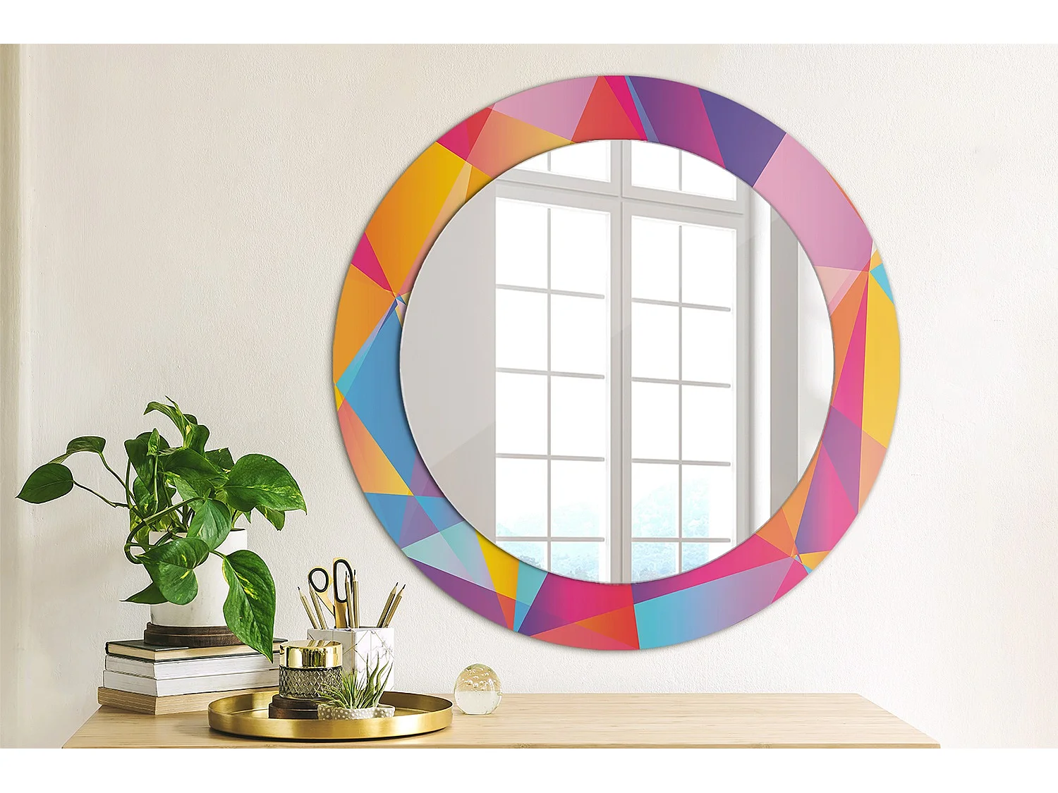 Ronde decoratieve spiegel - Geometrische compositie - 60 cm