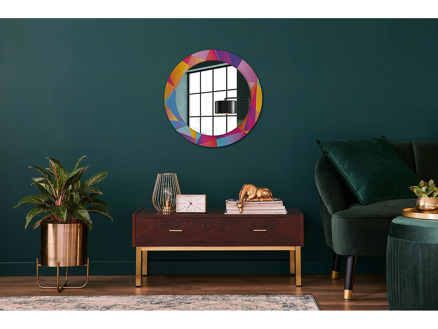 Ronde decoratieve spiegel - Geometrische compositie - 60 cm