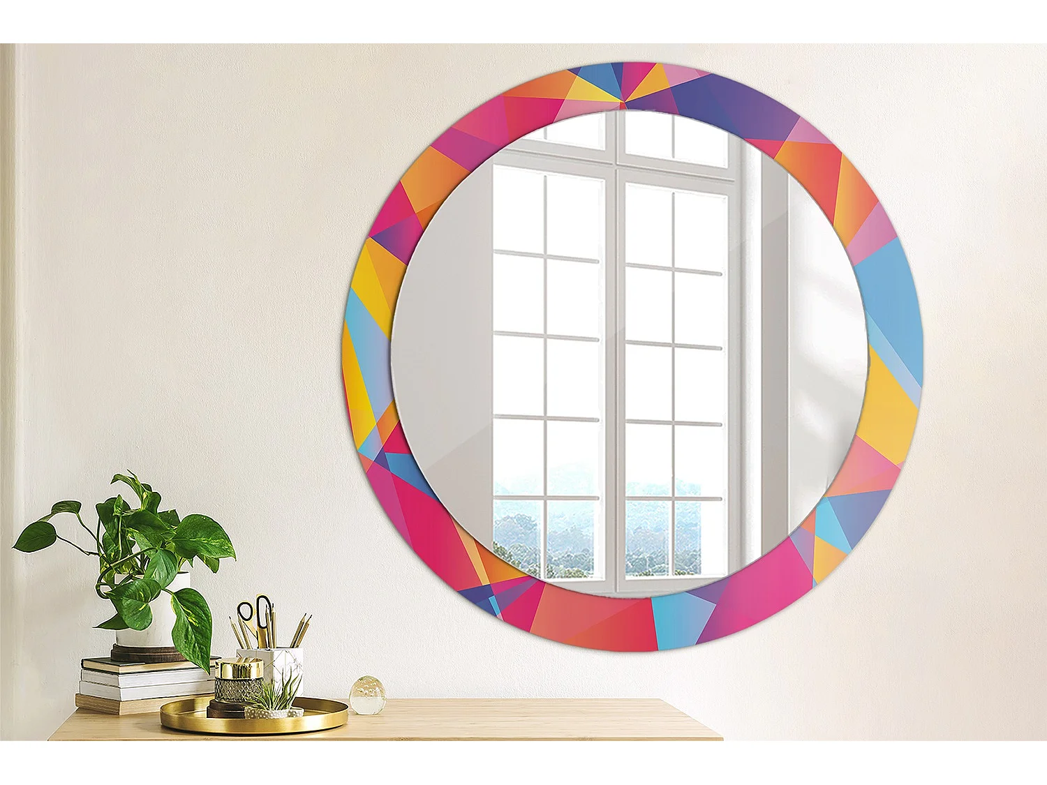 Ronde decoratieve spiegel - Geometrische compositie - 80 cm