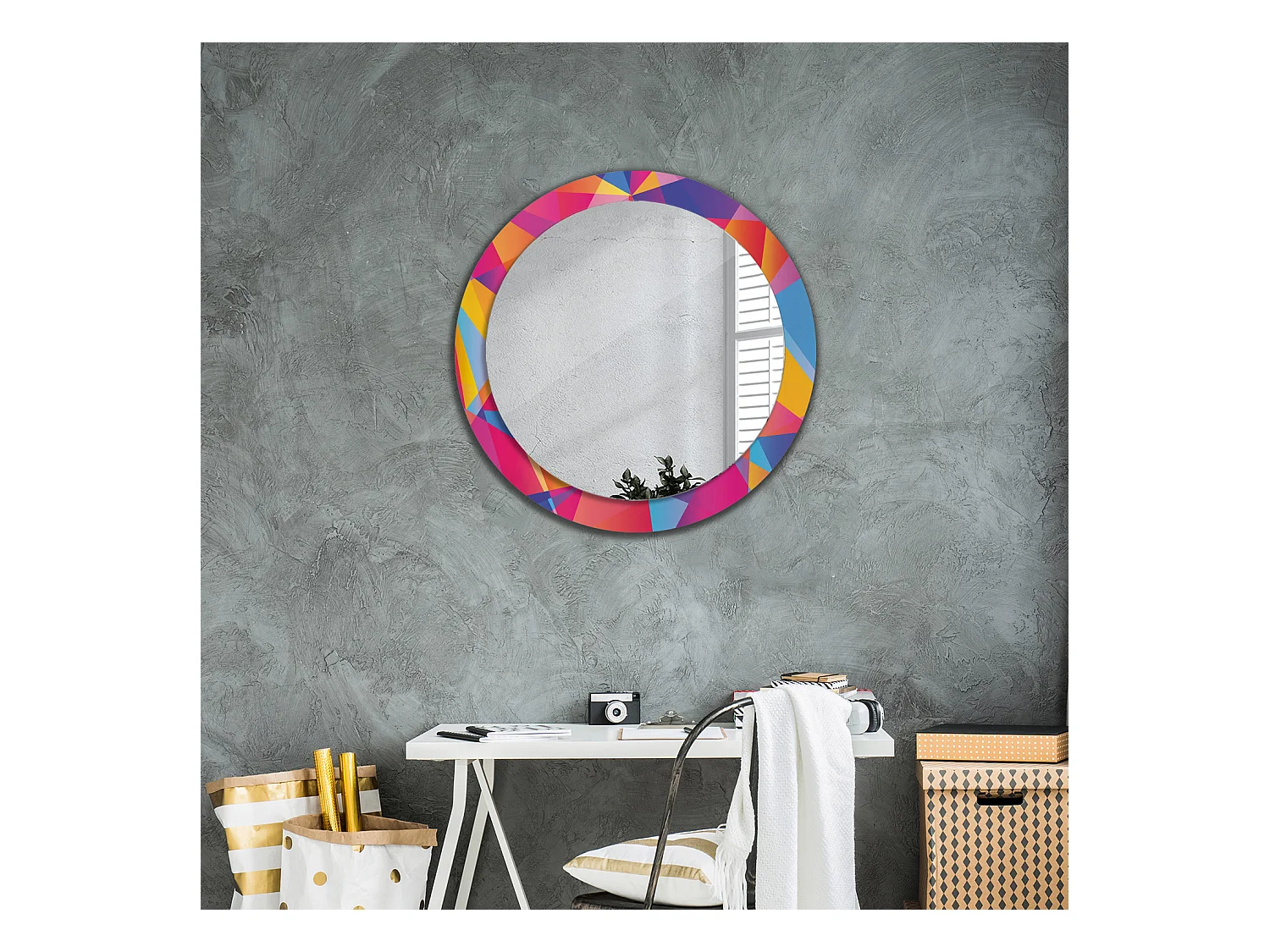 Miroir rond décoratif - Composition géométrique - 80 cm