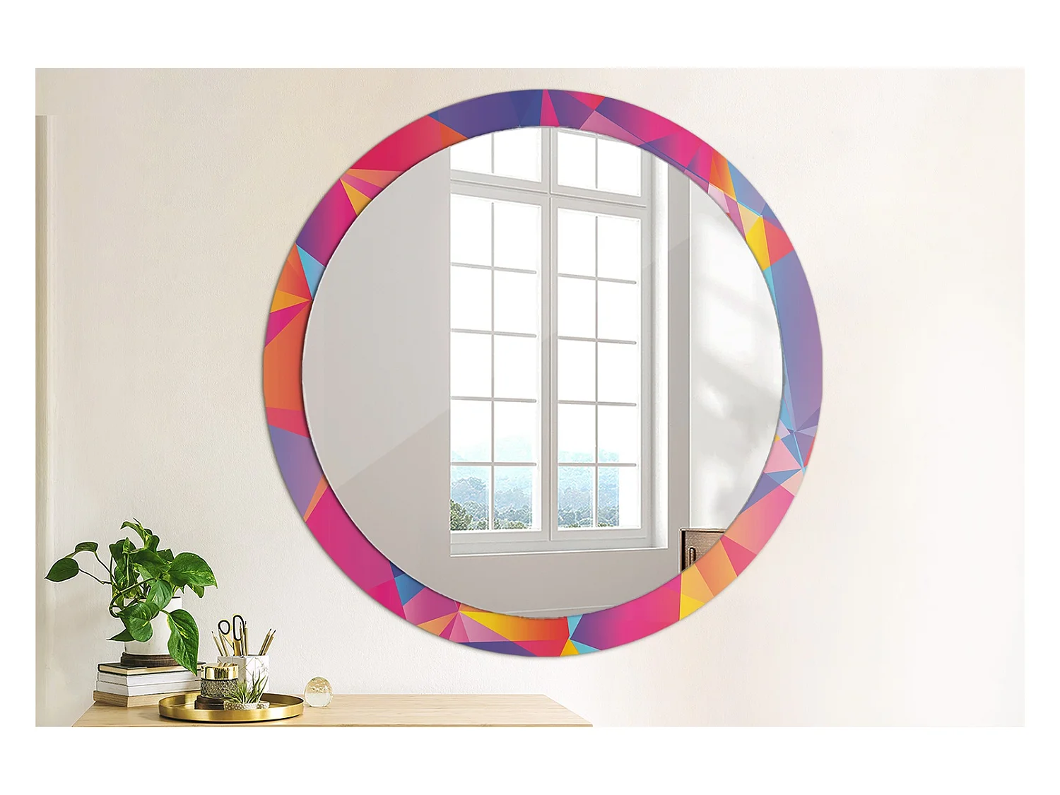 Ronde decoratieve spiegel - Geometrische compositie - 100 cm