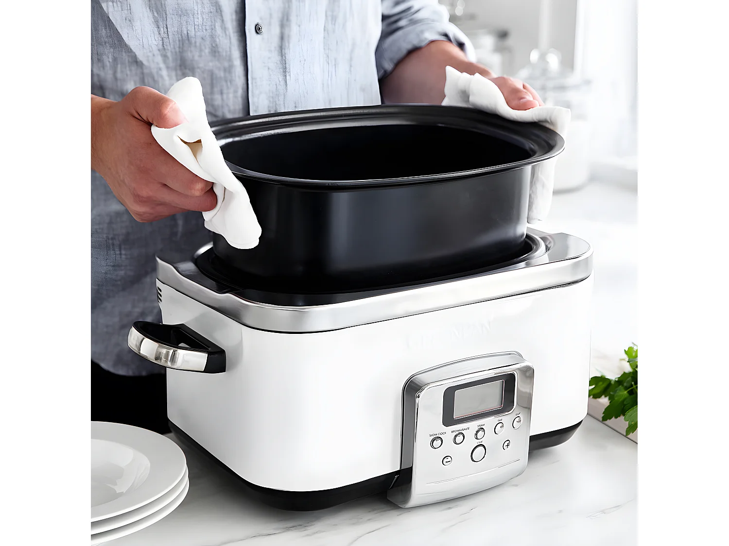 Mijoteuse 6l inox triply revêtement céramique crème-Elite