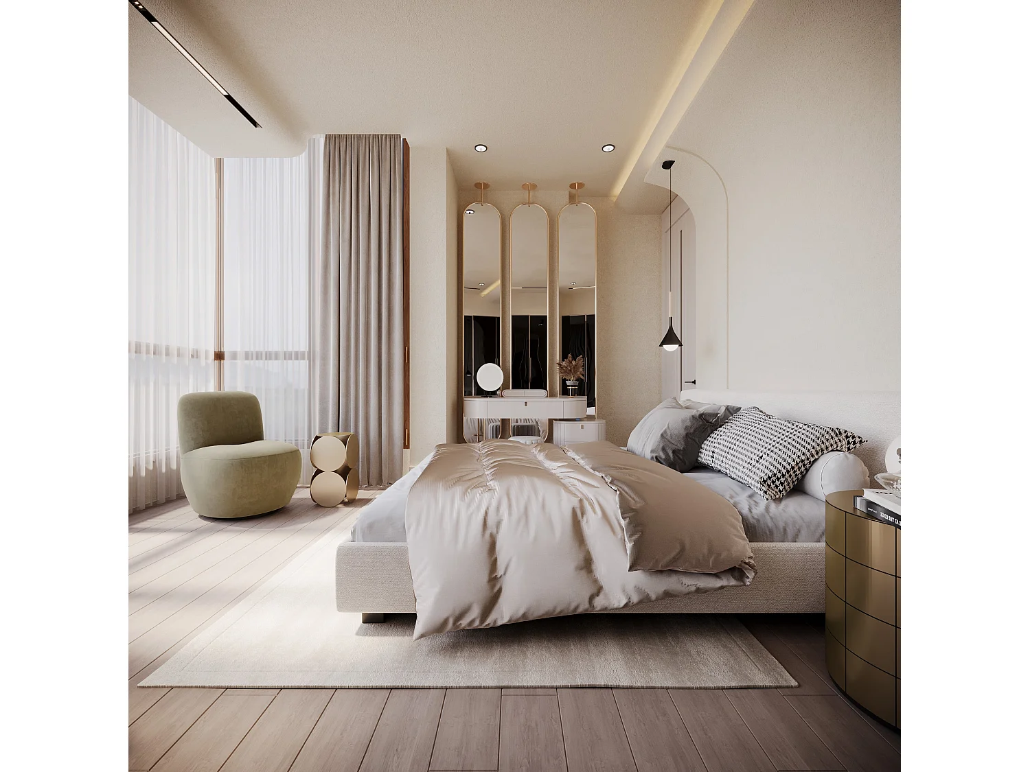 Fauteuil de salon pivotant en tissu velours beige JENA