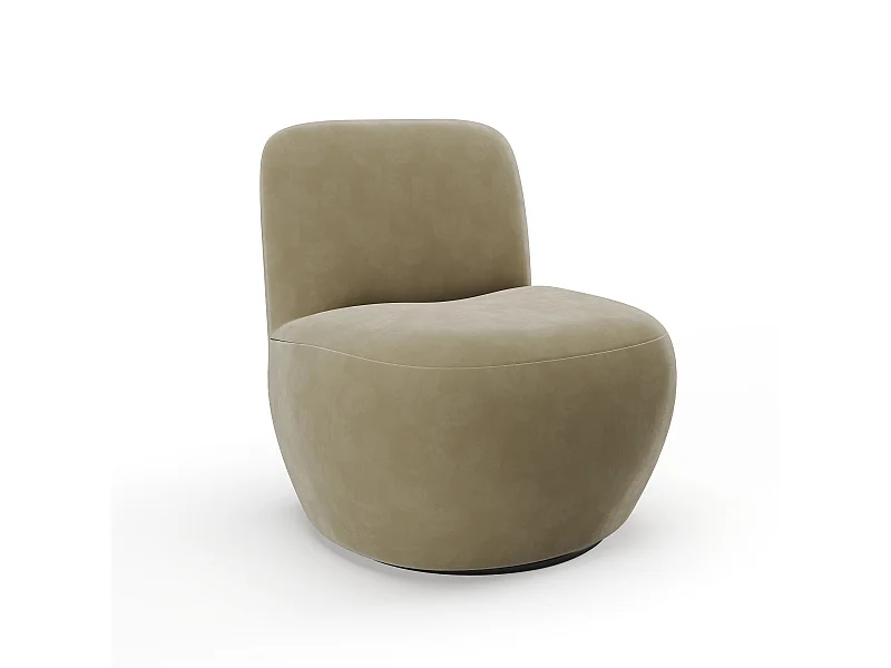 Fauteuil de salon pivotant en tissu velours beige JENA