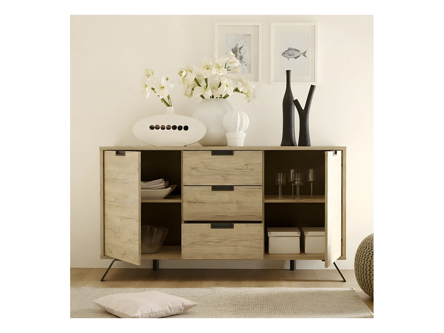 Buffet 2 deuren en 3 laden L156 cm - Palma