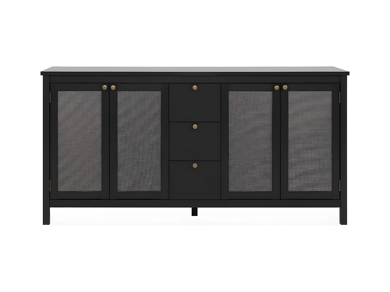 Buffet 4 portes et 3 tiroirs noir et cannage  L180 cm - KRAKOW