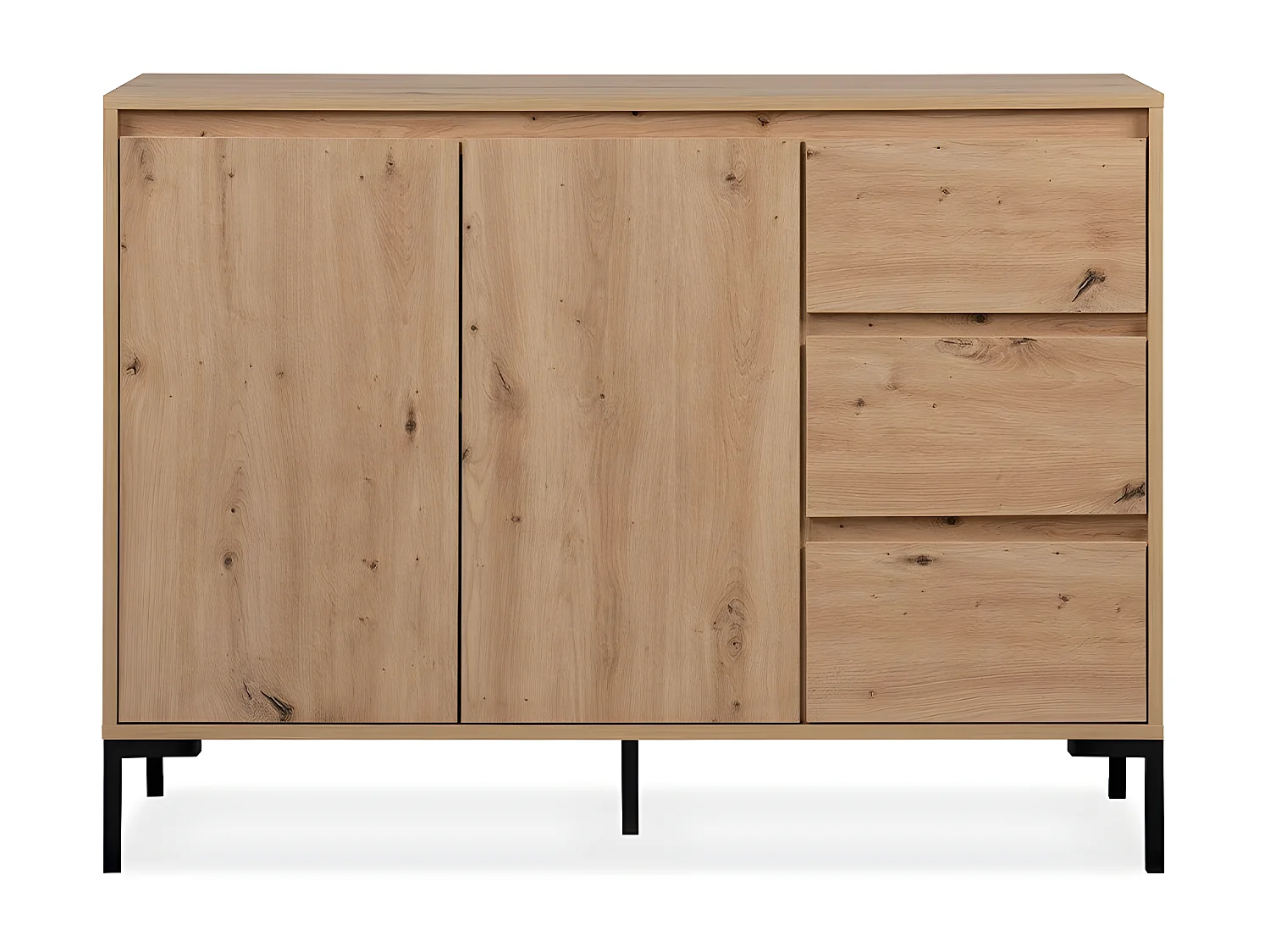 Anrichte mit 2 Türen, 3 Schubladen und 1 Regal B120 cm - Plock