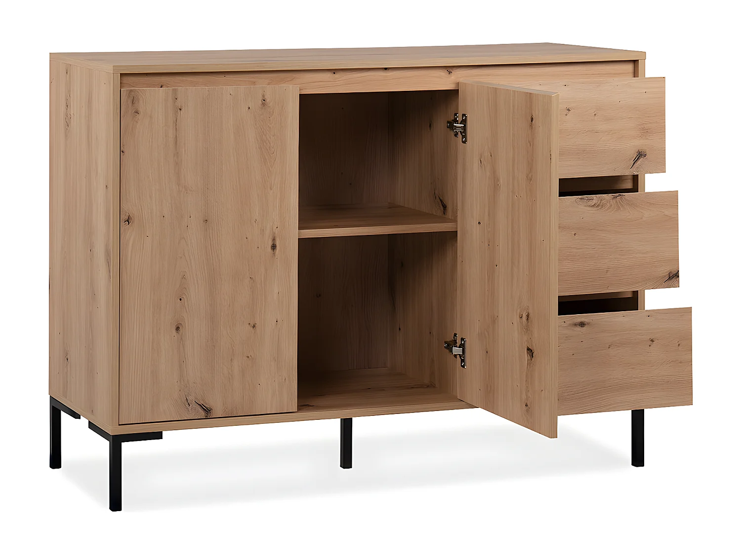 Anrichte mit 2 Türen, 3 Schubladen und 1 Regal B120 cm - Plock