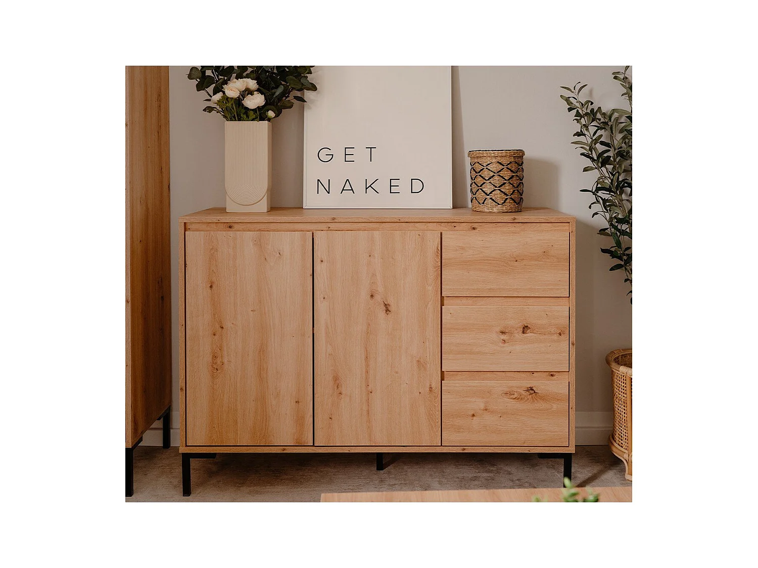 Credenza a 2 ante con 3 cassetti e 1 ripiano L120 cm - Plock
