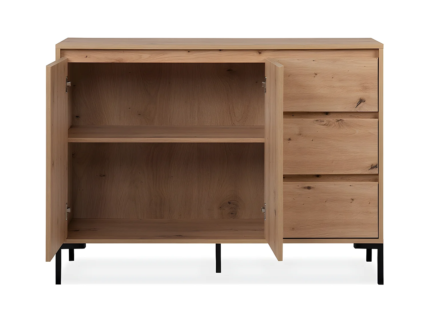 Credenza a 2 ante con 3 cassetti e 1 ripiano L120 cm - Plock