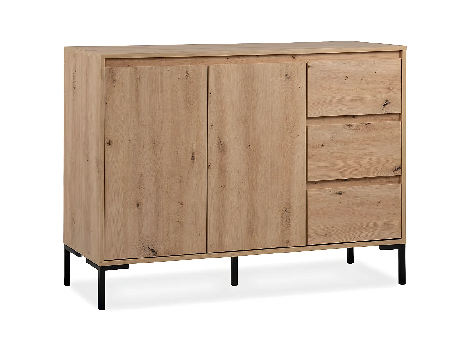 Credenza a 2 ante con 3 cassetti e 1 ripiano L120 cm - Plock