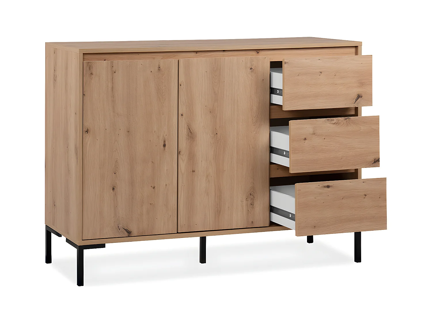 Credenza a 2 ante con 3 cassetti e 1 ripiano L120 cm - Plock