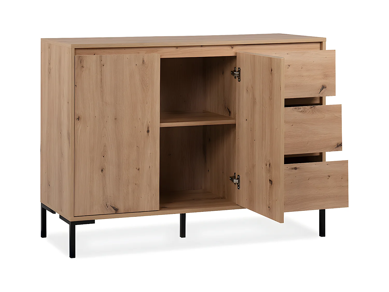 Credenza a 2 ante con 3 cassetti e 1 ripiano L120 cm - Plock