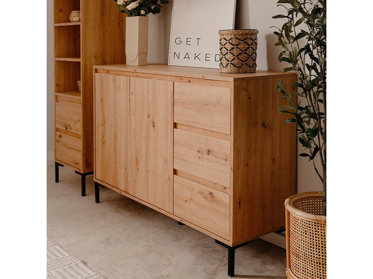 Buffet de 2 portas, 3 gavetas e 1 prateleira L120 cm - PLOCK