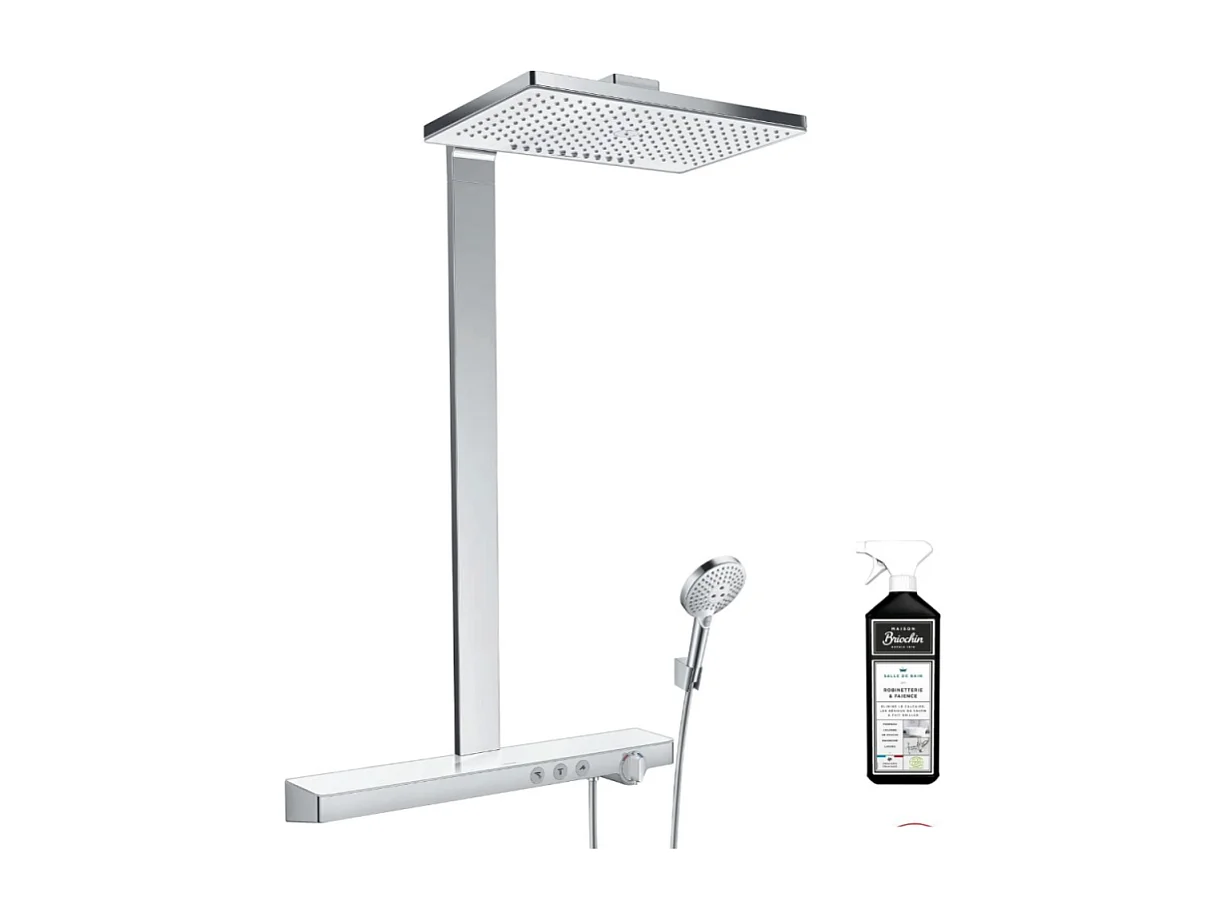 Colonne de douche thermostatique HANSGROHE Rainmaker Select 460 EcoSmart 2 jets blanc et chromée + nettoyant Briochin