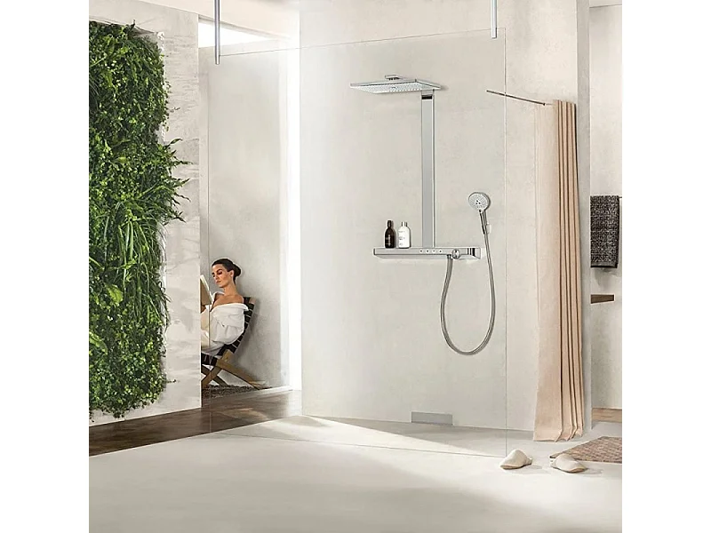 Colonne de douche thermostatique HANSGROHE Rainmaker Select 460 EcoSmart 2 jets blanc et chromée + nettoyant Briochin