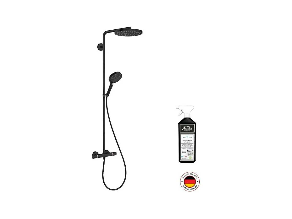 Colonne de douche thermostatique HANSGROHE Raindance Select S 240 noir mat + nettoyant Briochin