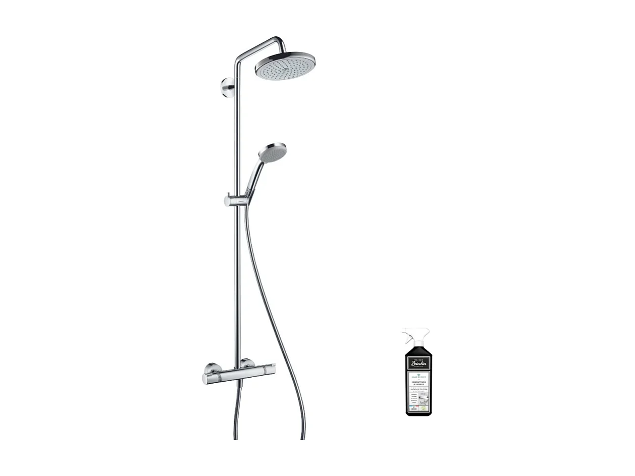 Colonne de douche thermostatique HANSGROHE Croma 220 EcoSmart chromée + nettoyant Briochin