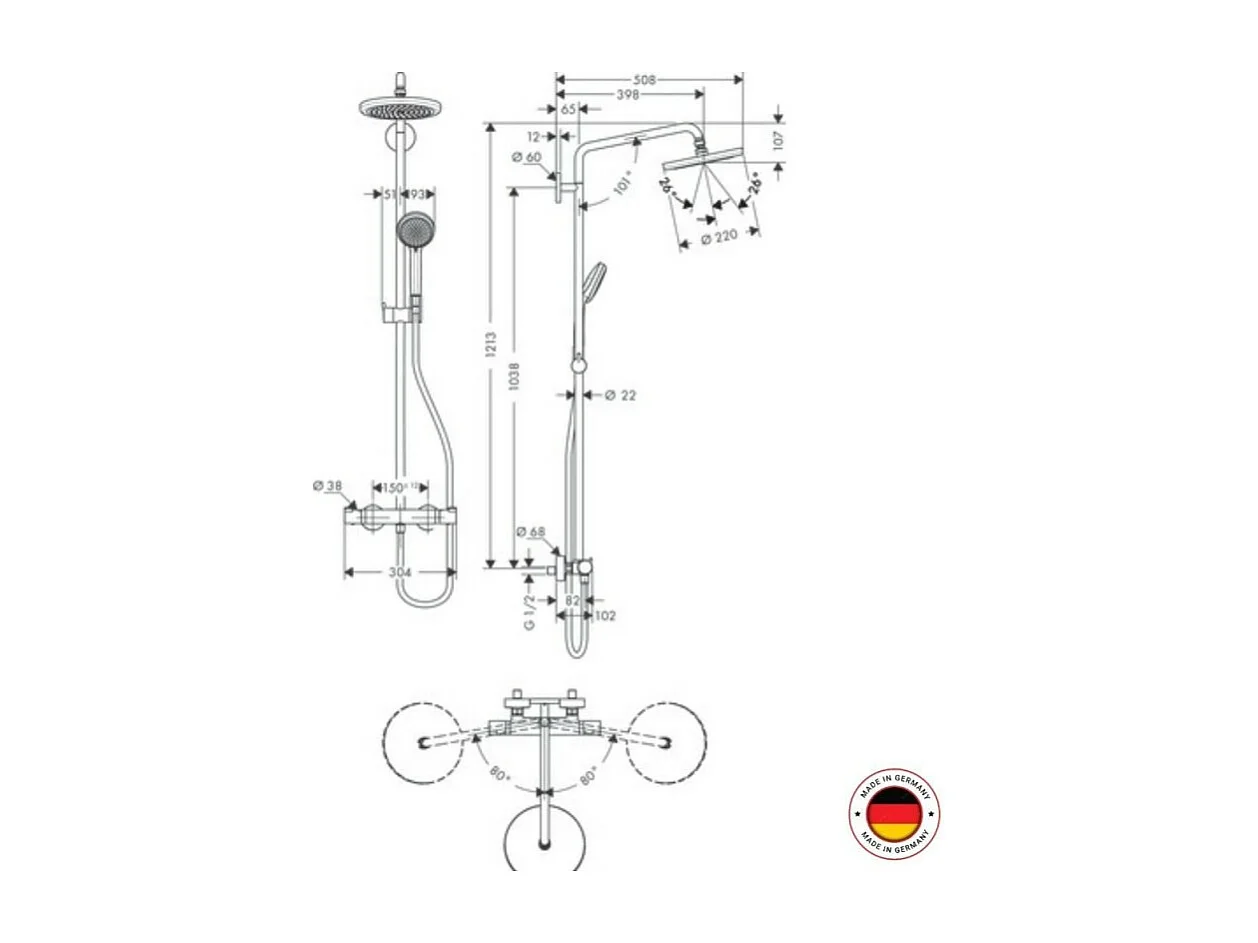 Colonne de douche thermostatique HANSGROHE Croma 220 EcoSmart chromée + nettoyant Briochin