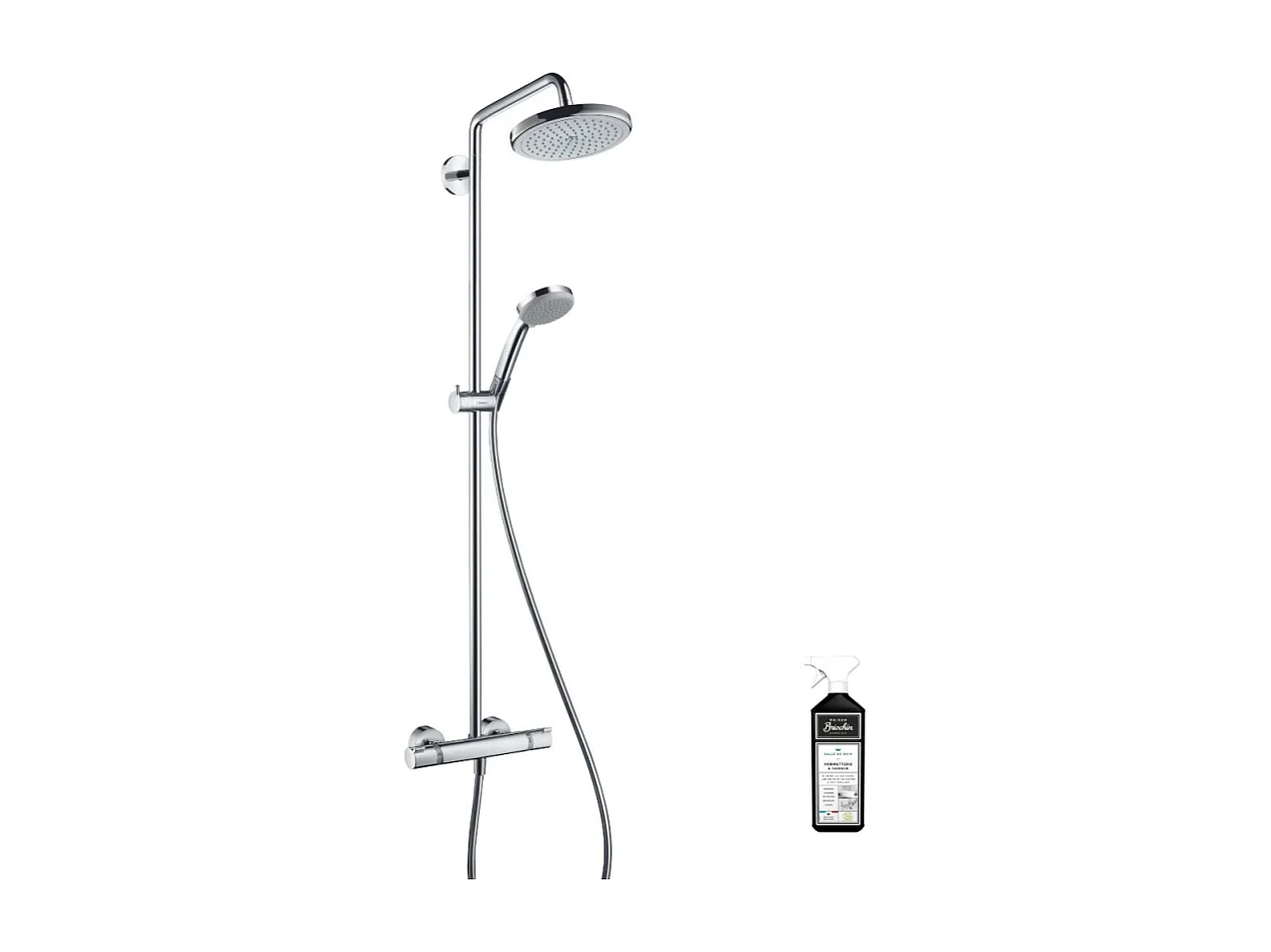 Colonne de douche thermostatique HANSGROHE Croma 220 EcoSmart chromée + nettoyant Briochin