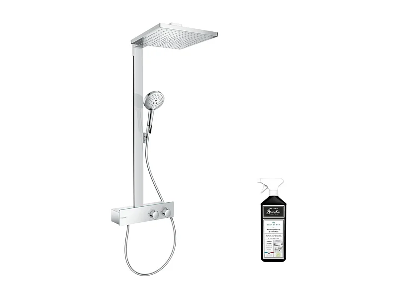 Colonne de douche thermostatique HANSGROHE Raindance E 300 avec mitigeur 35 cm chromée + nettoyant Briochin
