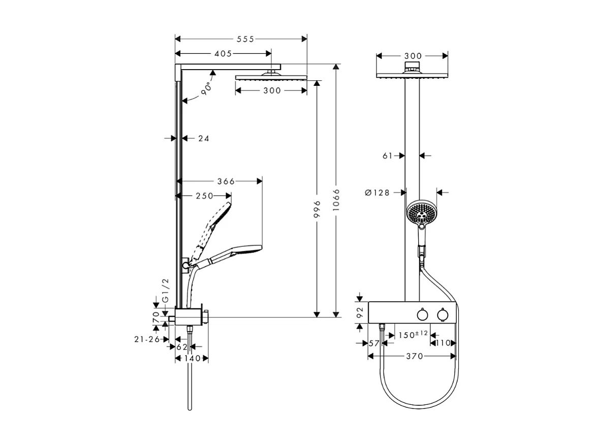 Colonne de douche thermostatique HANSGROHE Raindance E 300 avec mitigeur 35 cm chromée + nettoyant Briochin