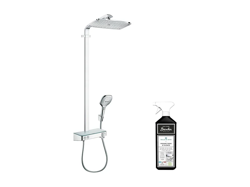 Colonne de douche thermostatique HANSGROHE Raindance E 360 avec mitigeur 30 cm chromée + nettoyant Briochin