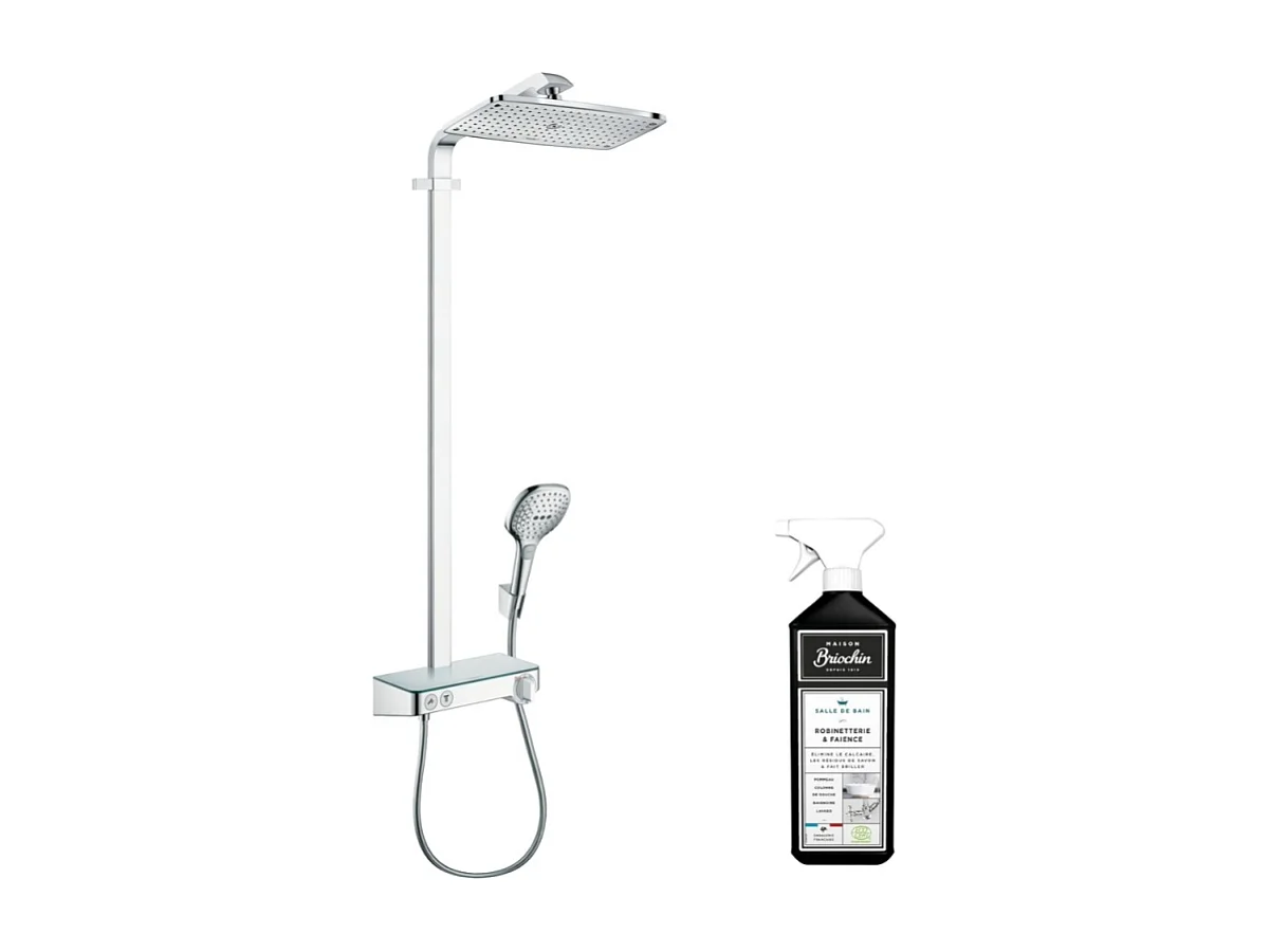 Colonne de douche thermostatique HANSGROHE Raindance E 360 avec mitigeur 30 cm chromée + nettoyant Briochin