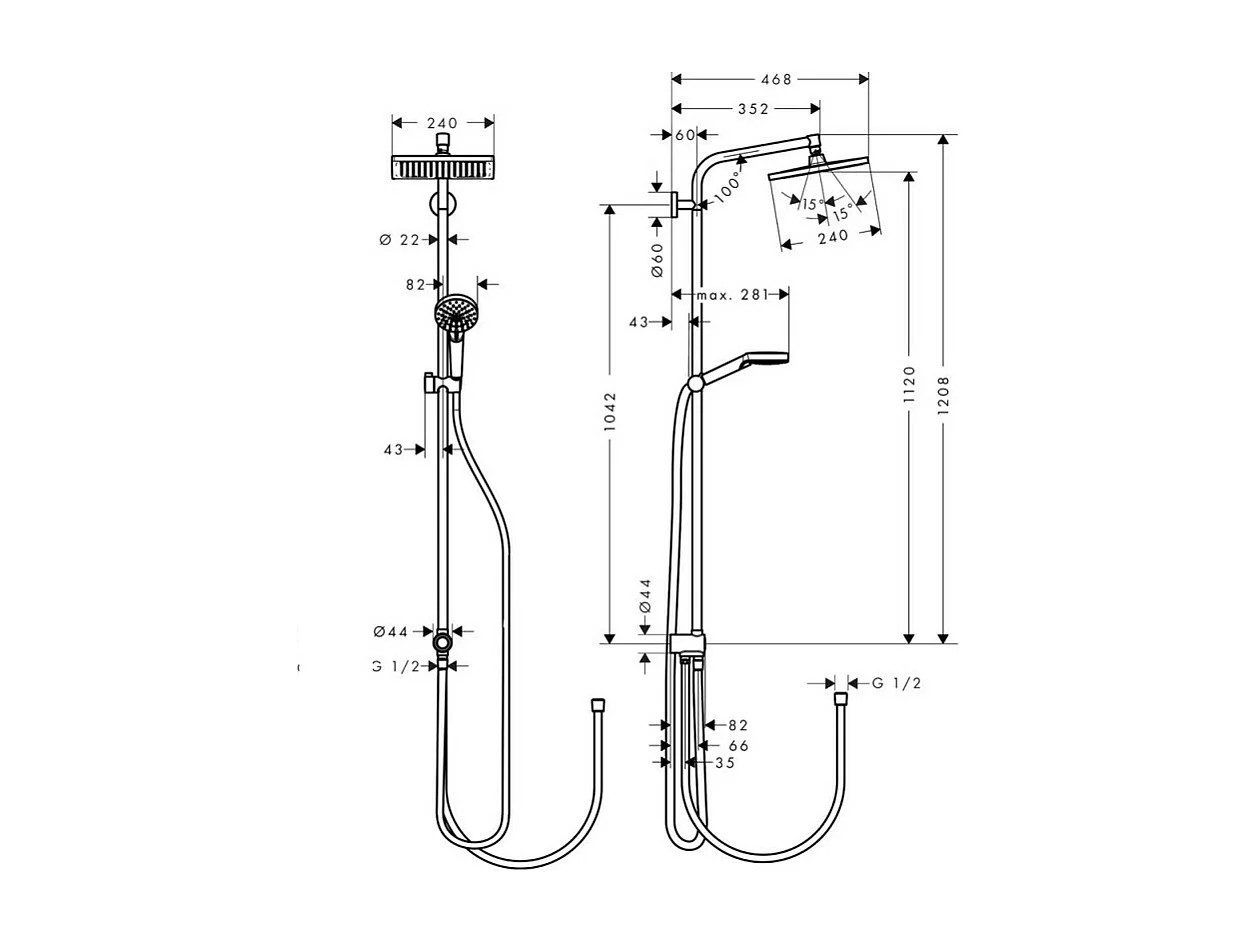 Colonne de douche ou bain douche sans mitigeur HANSGROHE Crometta E 280 EcoSmart chromée + nettoyant Briochin