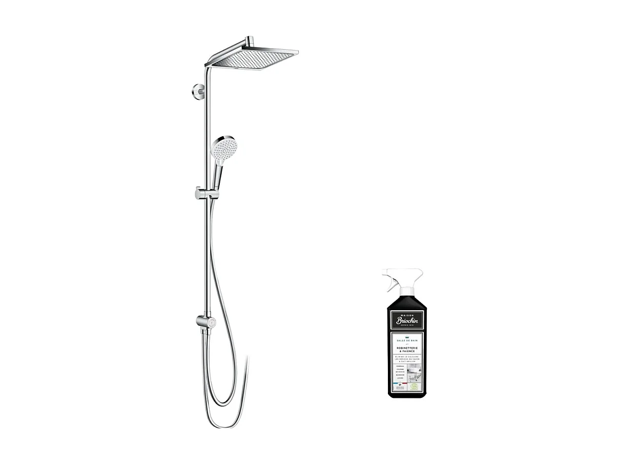 Colonne de douche ou bain douche sans mitigeur HANSGROHE Crometta E 280 EcoSmart chromée + nettoyant Briochin