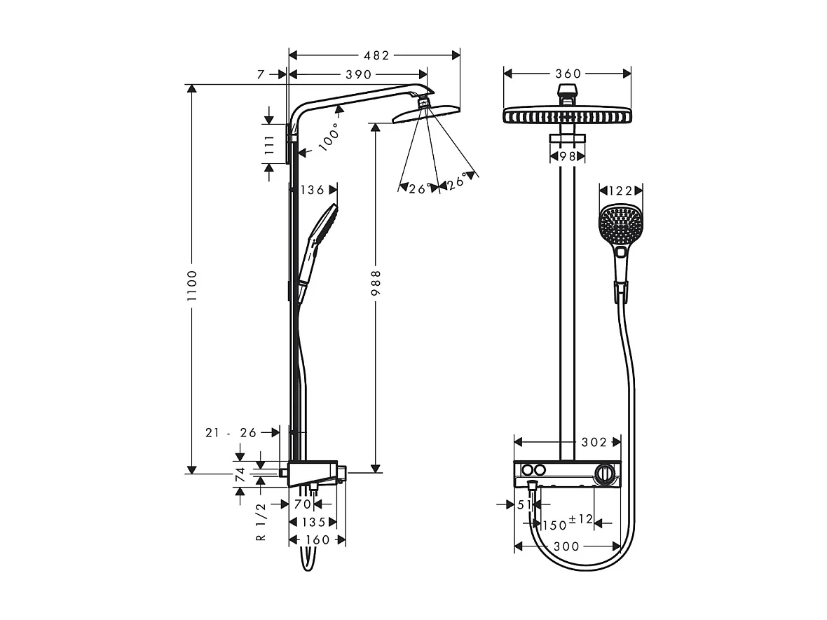 Colonne de douche thermostatique HANSGROHE Raindance E 360 avec mitigeur 30 cm blanc et chromée + nettoyant Briochin